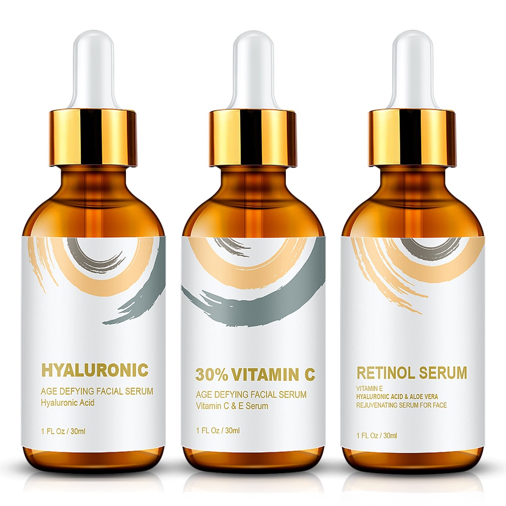 1 Balíček prémiové sérum na tvár 3x, kyselina hyalurónová, vitamín C, retinol, Envisha Sevich – Obrázok 1